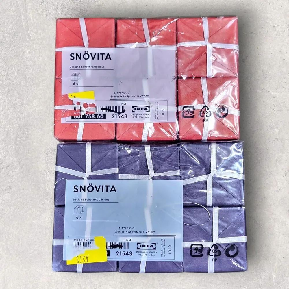 IKEA SNOVITA Christmas Gift Box Ornaments Scandinavian 2009 Red Blue Set of 12